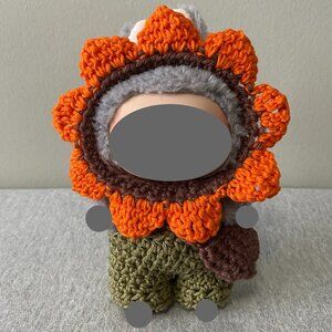 Handmade Crochet Autumn Sunflower Green Orange Outfit for 17cm Doll 3-Piece Set